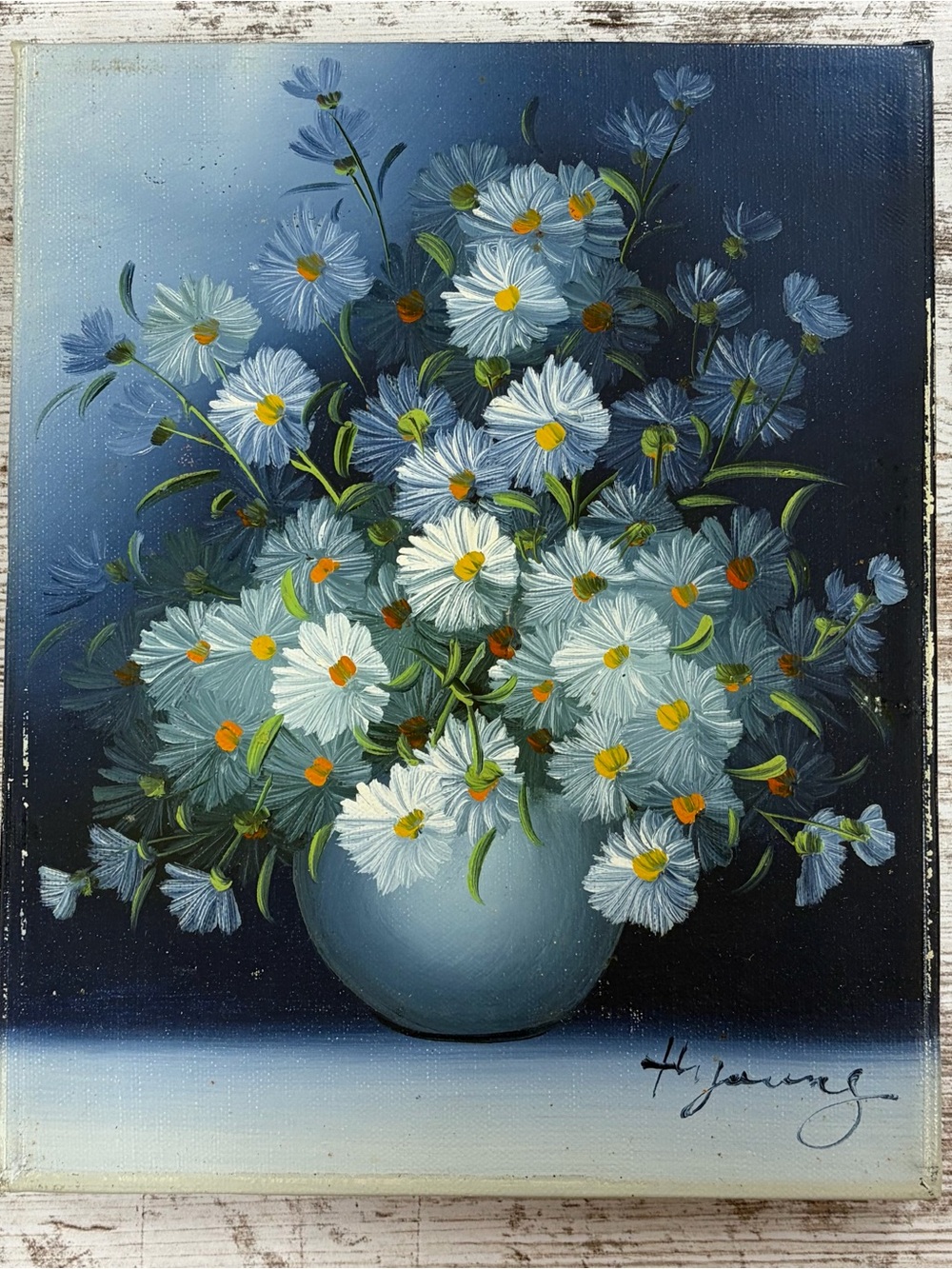 Floral Bouquet Daisy Flowers Oil Painting Signed Artwork Canvas Unframed 10”X8”